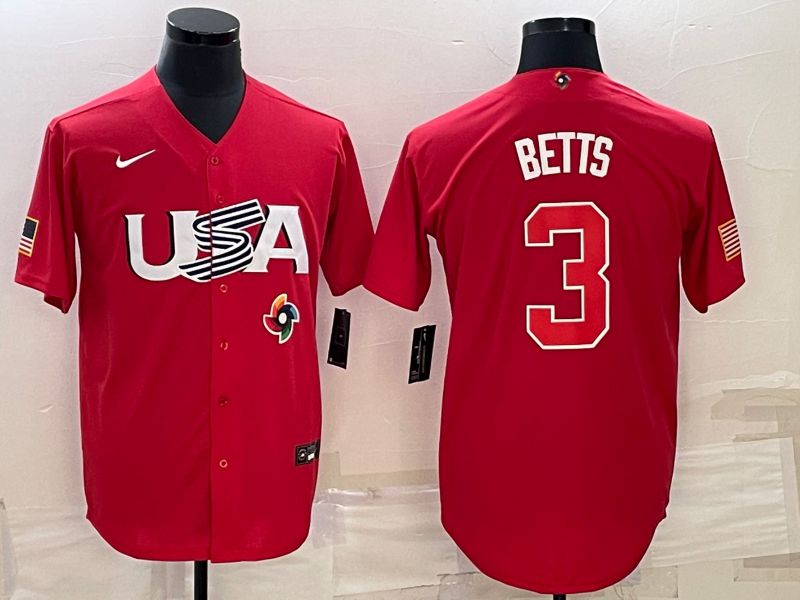 Men 2023 World Cub USA 3 Betts Red Nike MLB Jersey10